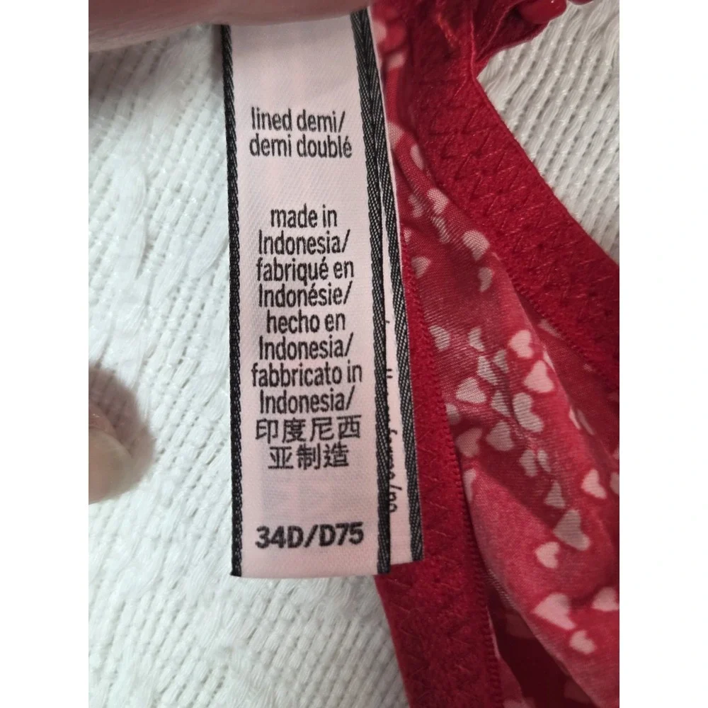 Victoria's‎ Secret Lined Demi Bra Womens 34D Red Heart Print Underwire Lingerie